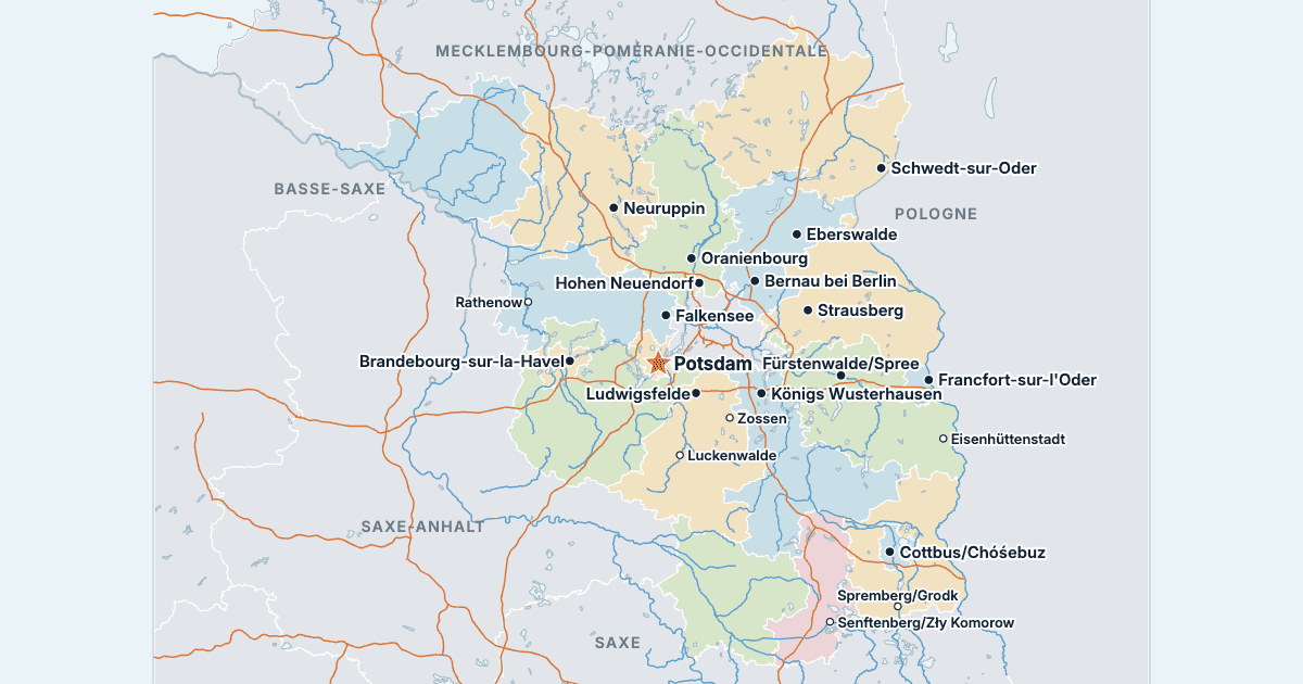 Carte du Brandebourg avec ses plus grandes villes