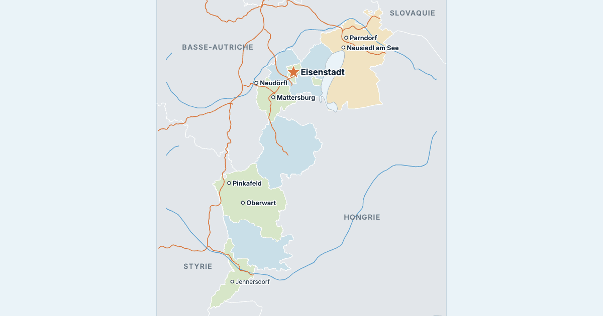 Carte du Burgenland avec ses plus grandes villes