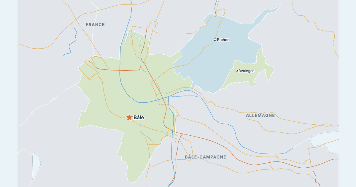Carte du canton de Bâle-Ville avec ses plus grandes villes
