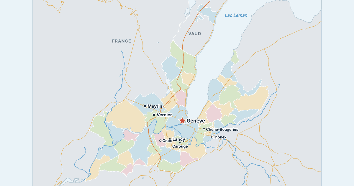Carte du canton de Genève avec ses plus grandes villes