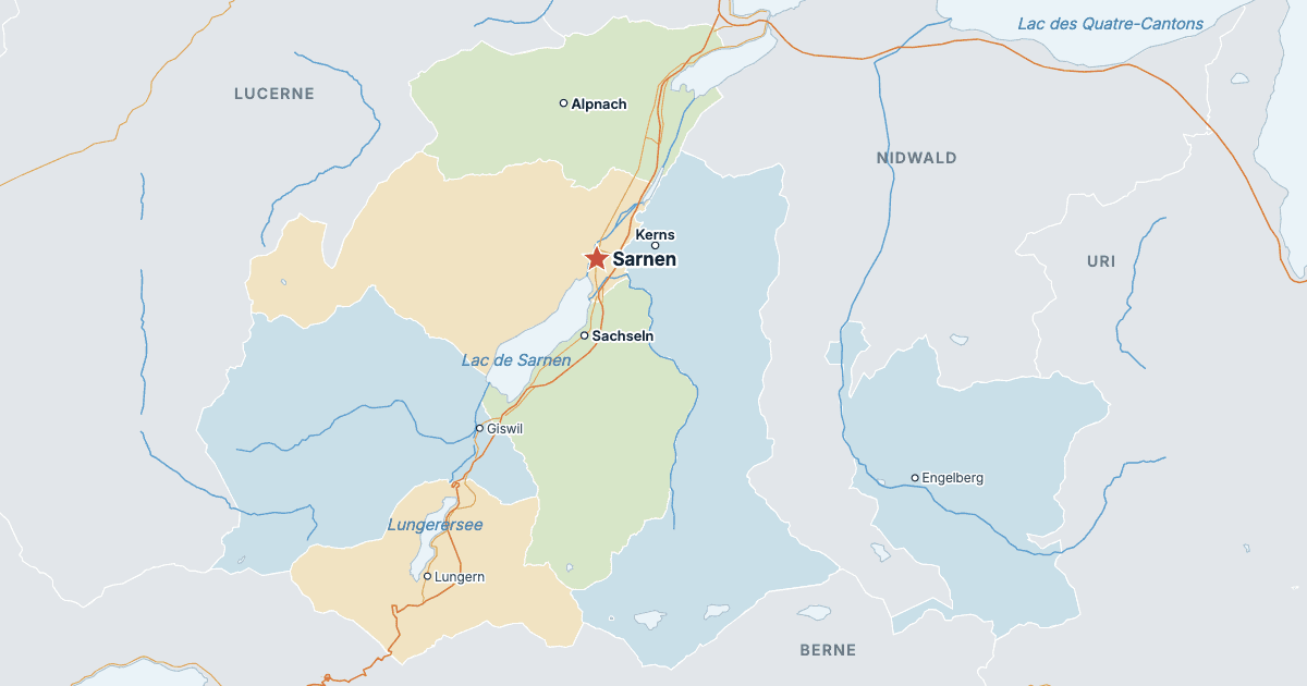 Carte du canton d’Obwald avec ses plus grandes villes