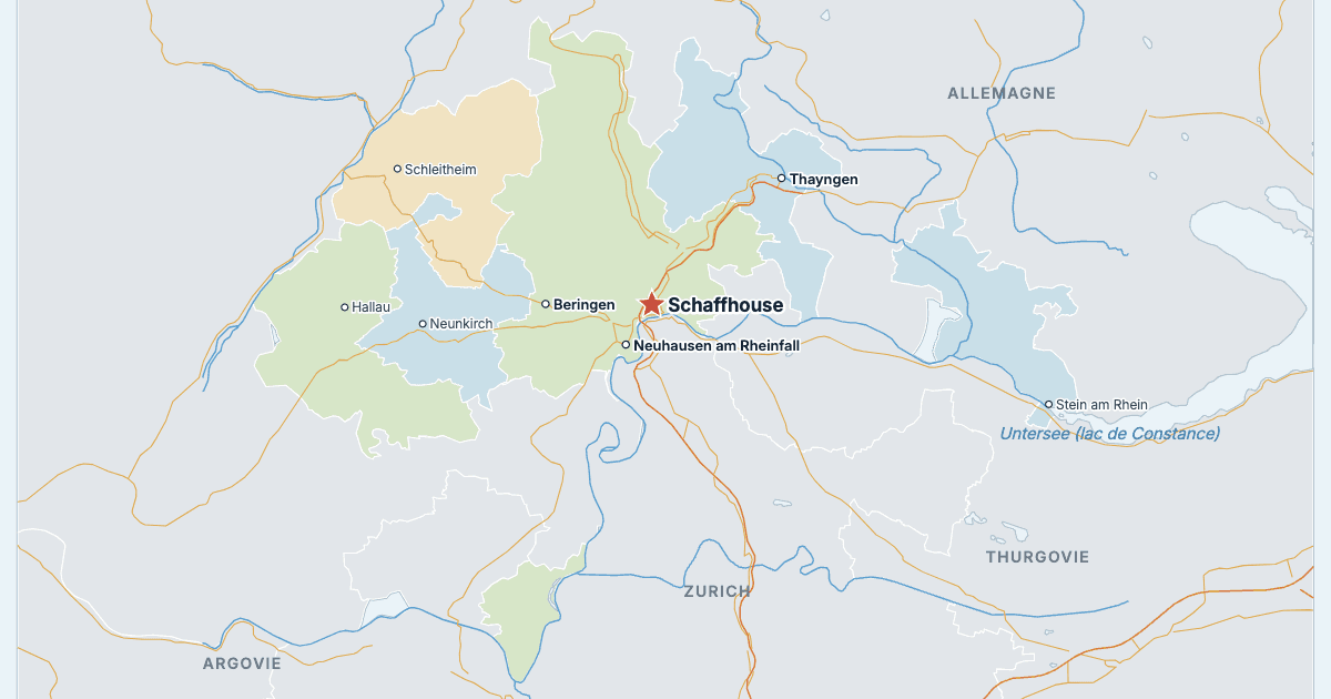 Carte du canton de Schaffhouse avec ses plus grandes villes