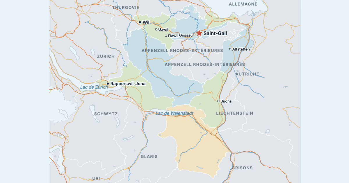 Carte du canton de Saint-Gall avec ses plus grandes villes