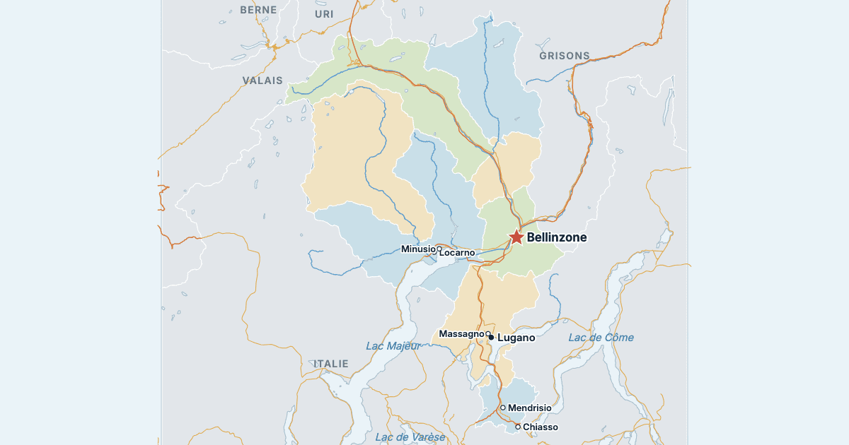 Carte du canton du Tessin avec ses plus grandes villes