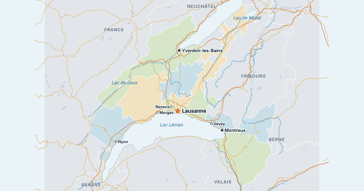 Carte du canton de Vaud avec ses plus grandes villes