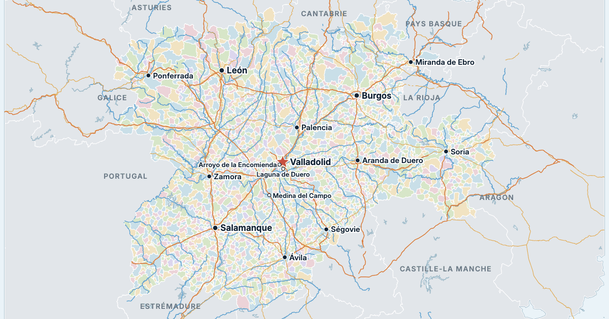 Carte de la Castille-et-León avec ses plus grandes villes