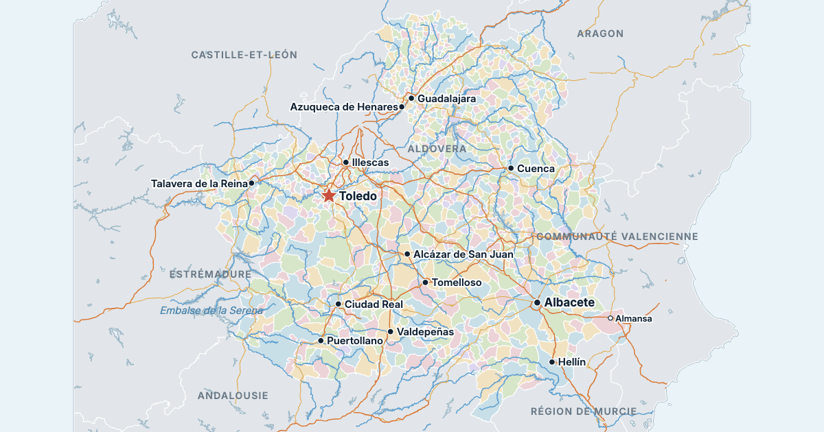 Carte de la Castille-La Manche avec ses plus grandes villes