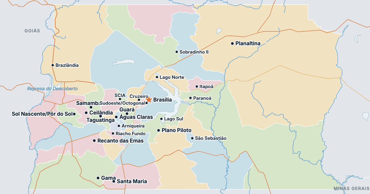 Carte du District fédéral (Brésil) avec ses plus grandes villes