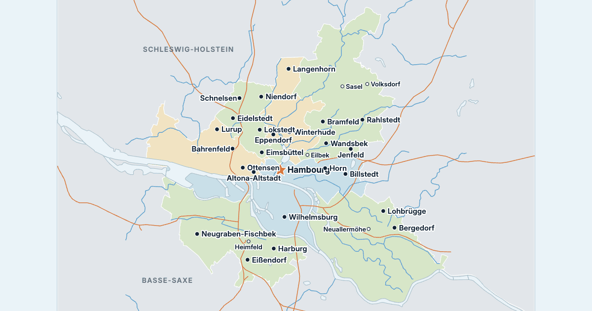 Carte de Hambourg avec ses plus grandes villes