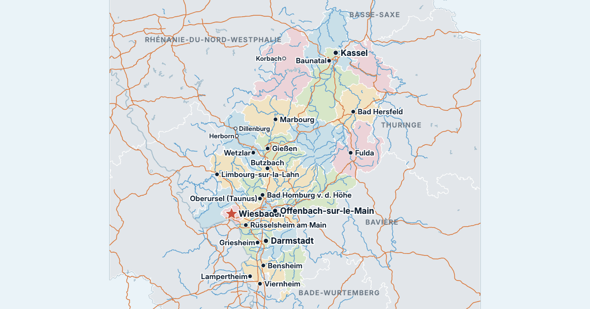 Carte de la Hesse avec ses plus grandes villes