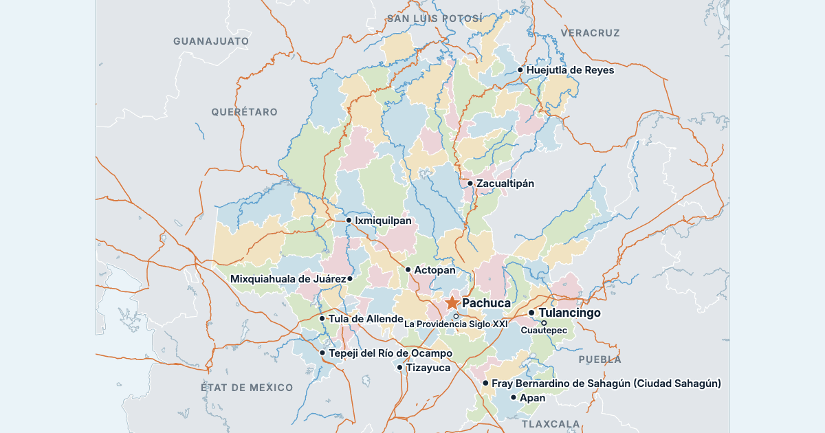 Carte du Hidalgo avec ses plus grandes villes