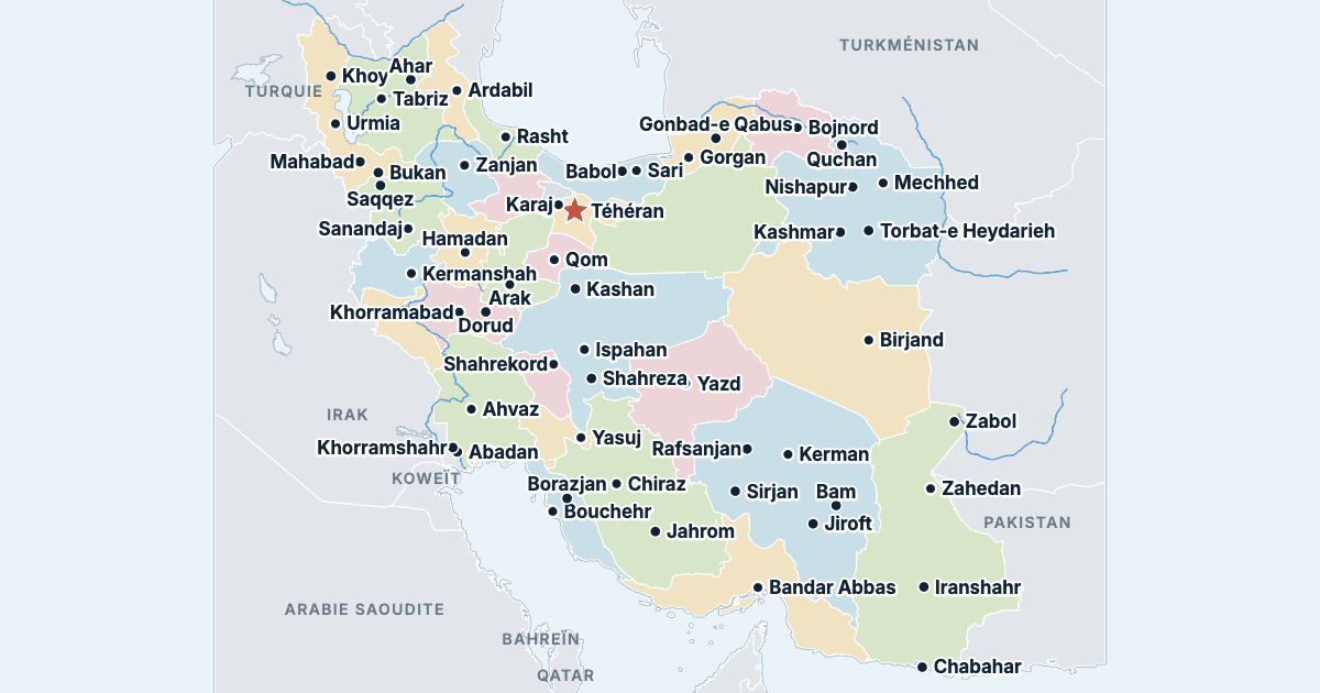 Carte de l’Iran avec ses plus grandes villes