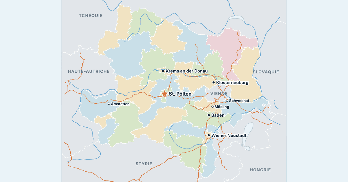 Carte de la Basse-Autriche avec ses plus grandes villes