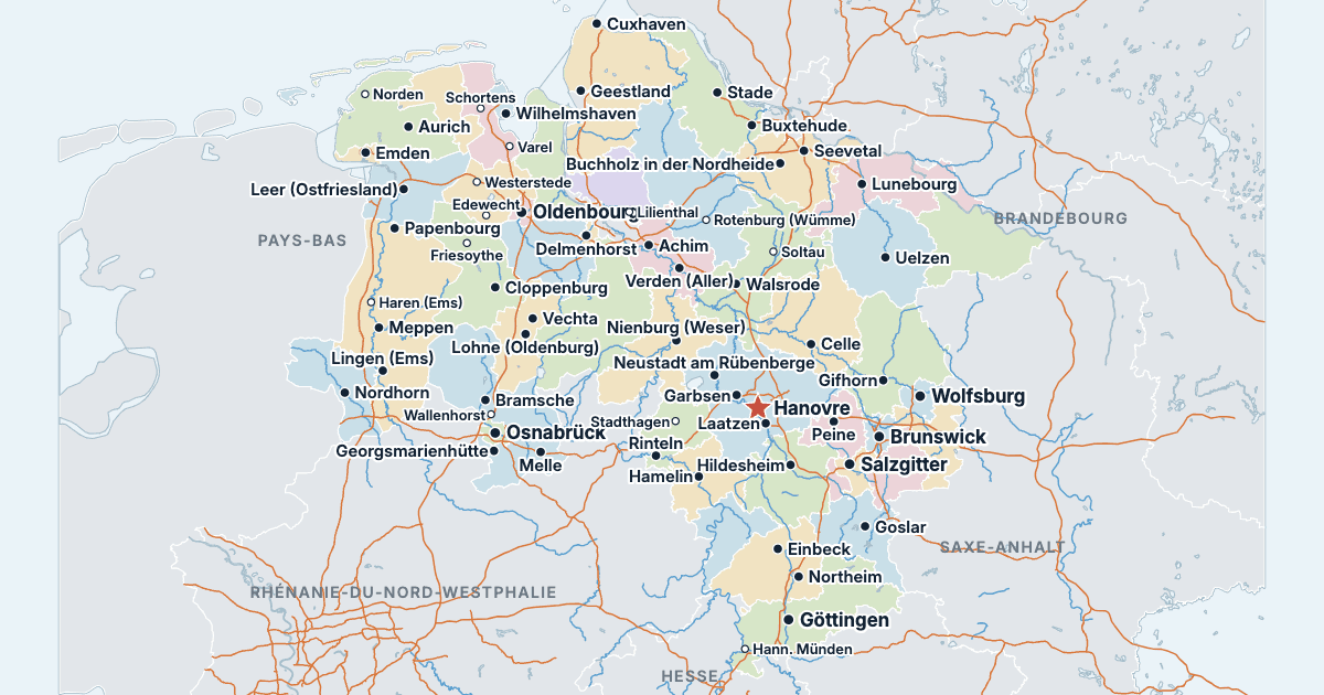 Carte de la Basse-Saxe avec ses plus grandes villes