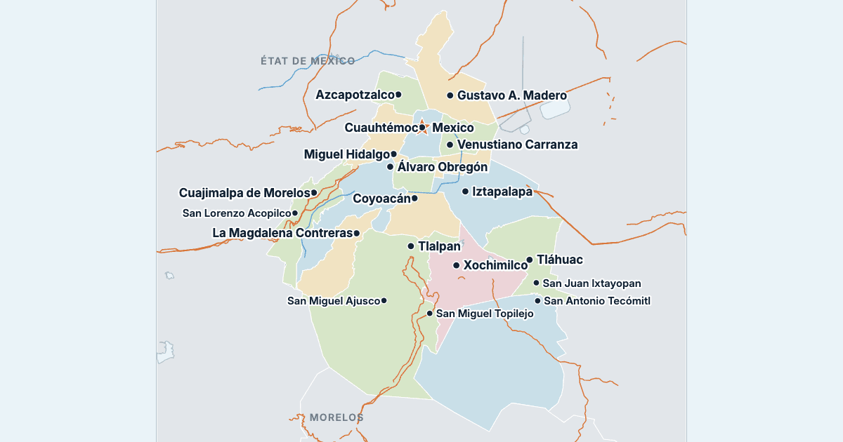 Carte de Mexico avec ses plus grandes villes