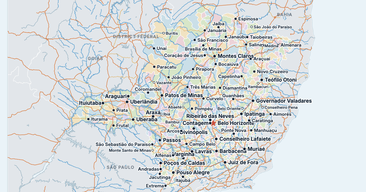 Carte du Minas Gerais avec ses plus grandes villes