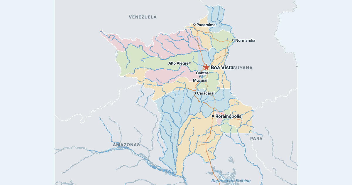 Carte du Roraima avec ses plus grandes villes