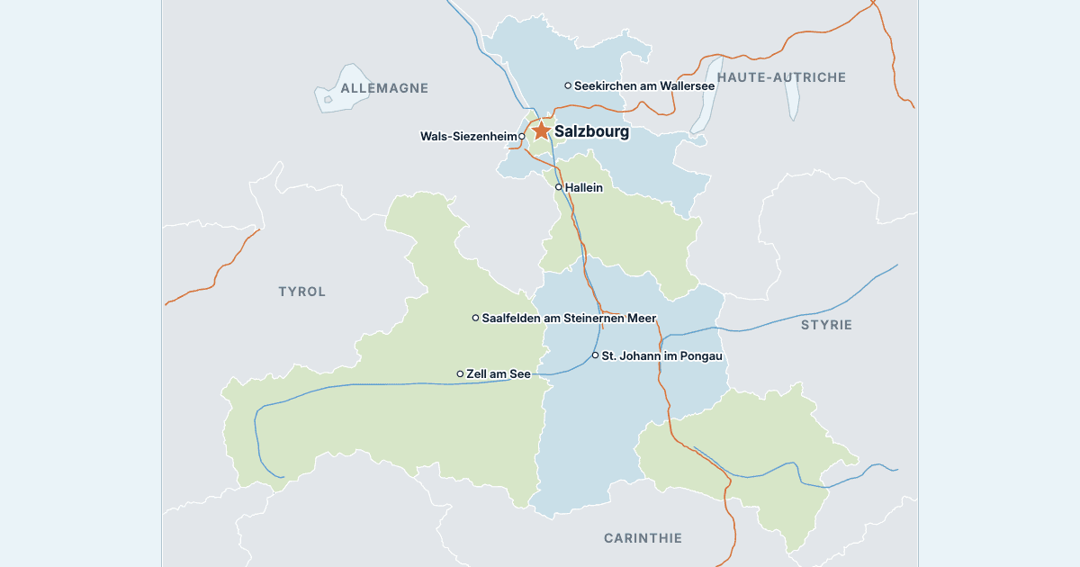Carte du Land de Salzbourg avec ses plus grandes villes