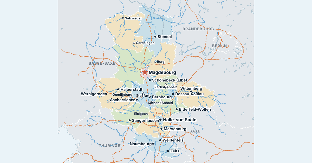 Carte de la Saxe-Anhalt avec ses plus grandes villes