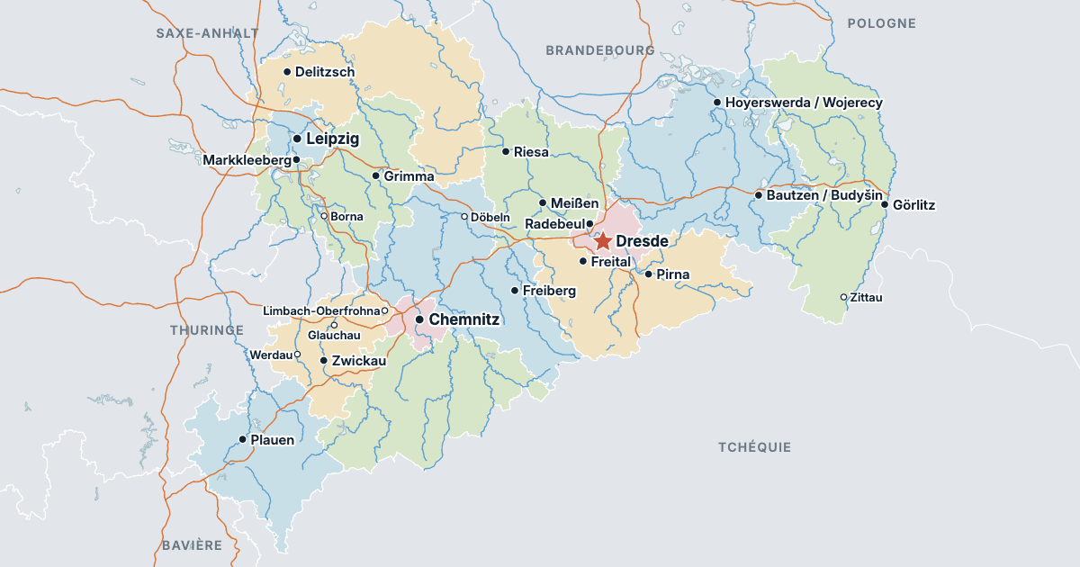 Carte de la Saxe avec ses plus grandes villes