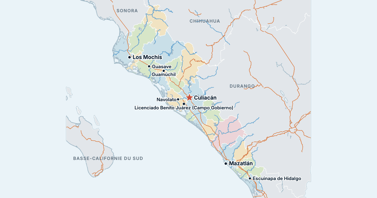 Carte du Sinaloa avec ses plus grandes villes
