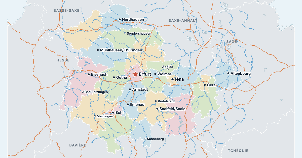 Carte de la Thuringe avec ses plus grandes villes