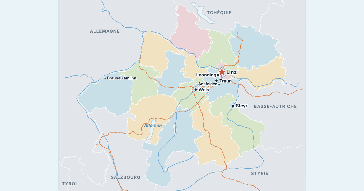 Carte de la Haute-Autriche avec ses plus grandes villes
