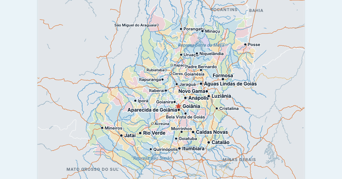 Map of Goiás with its largest cities