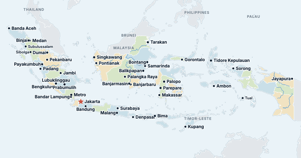 Map of Indonesia with its largest cities