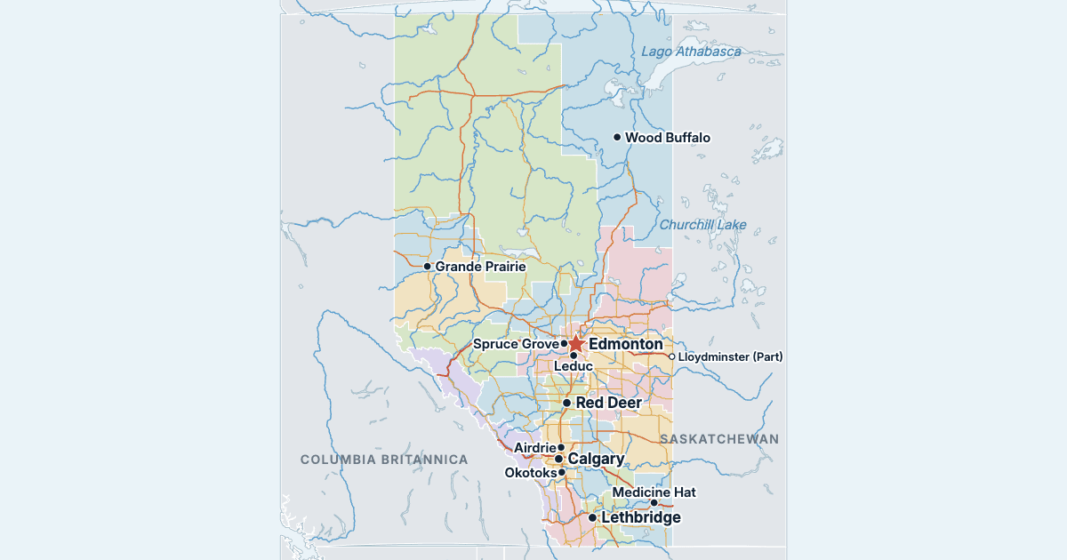 Mappa dell’Alberta con le città più grandi
