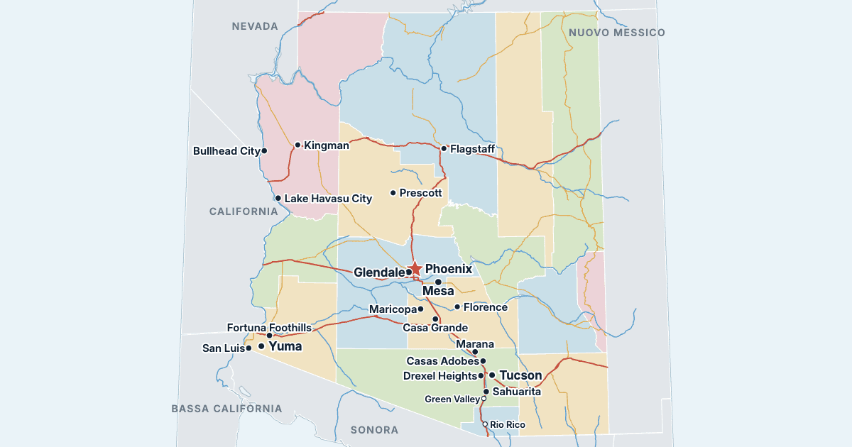 Mappa dell’Arizona con le città più grandi