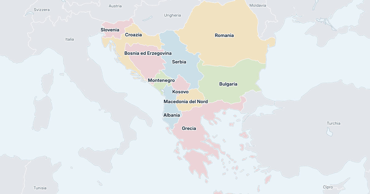 Mappa dei Balcani: tutti i paesi con il nome