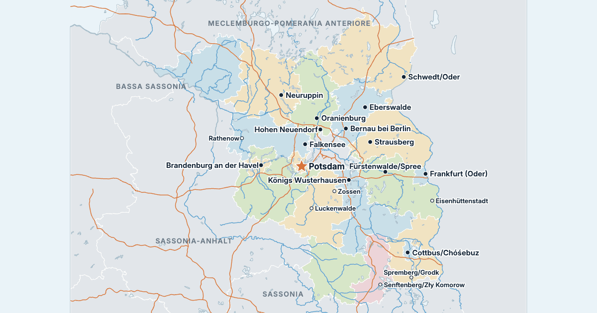 Mappa del Brandeburgo con le città più grandi