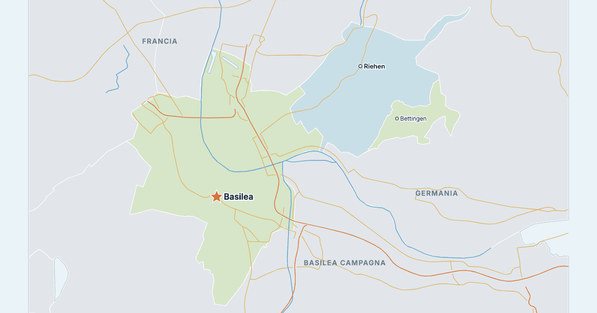 Mappa del cantone di Basilea Città con le città più grandi