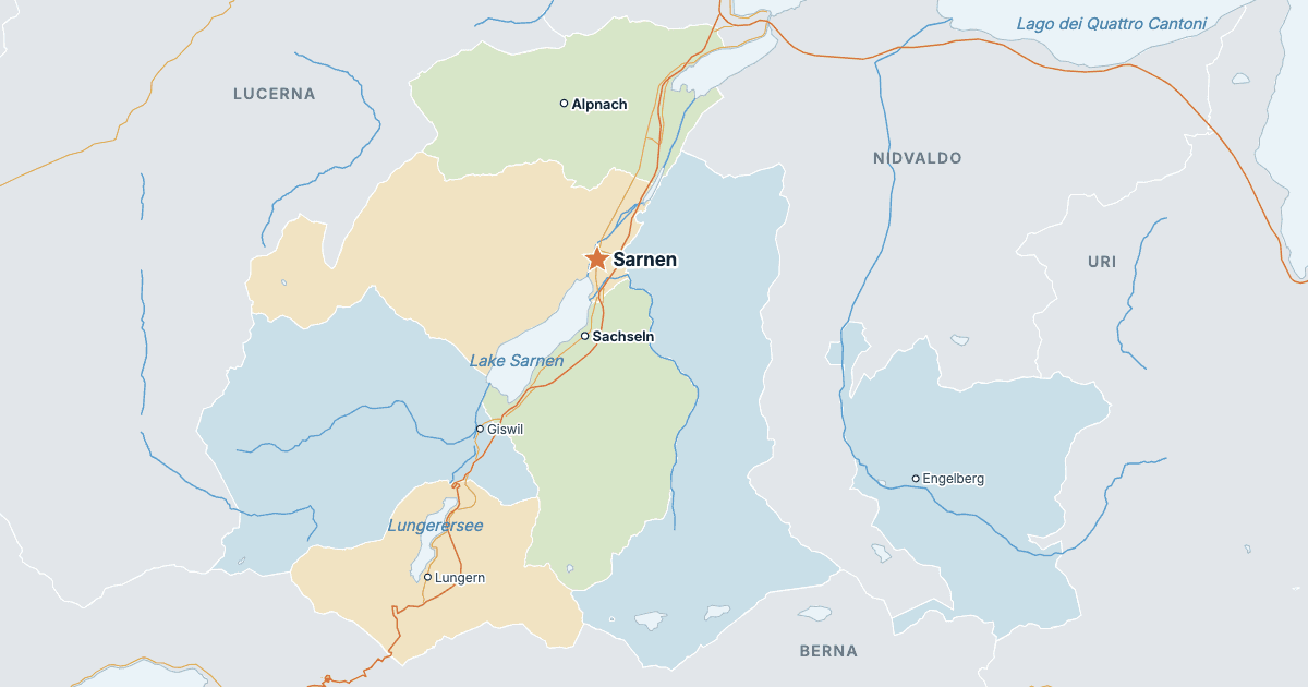 Mappa del cantone di Obvaldo con le città più grandi