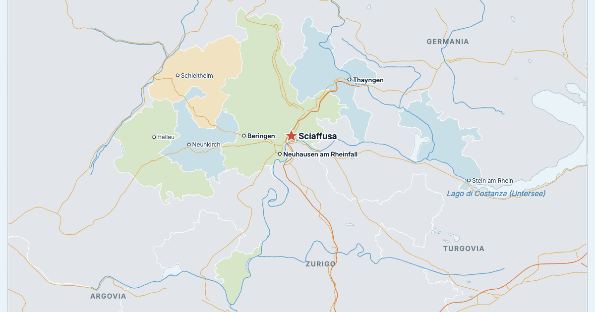 Mappa del cantone di Sciaffusa con le città più grandi