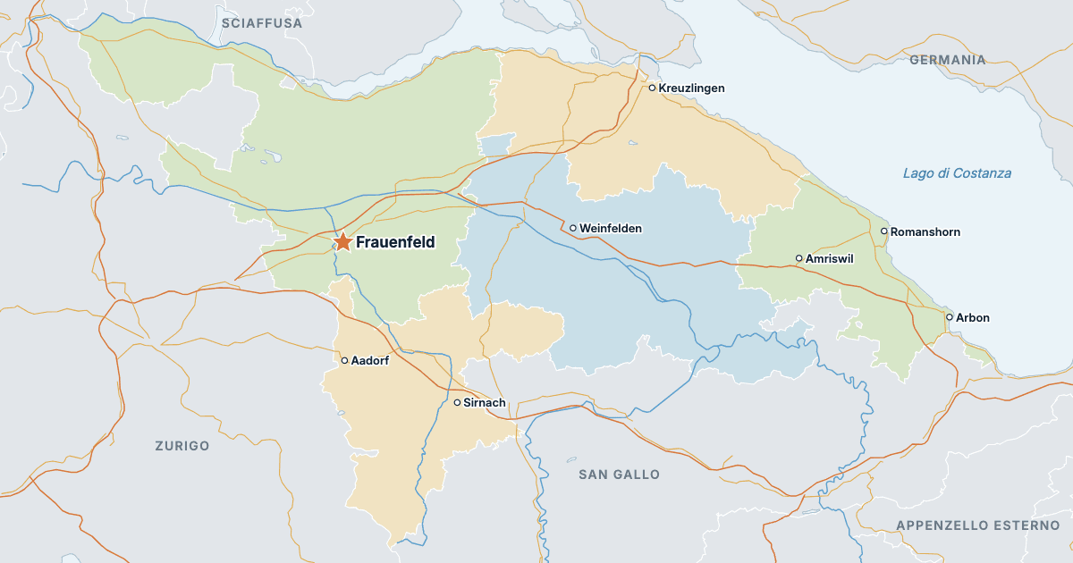 Mappa del cantone di Turgovia con le città più grandi
