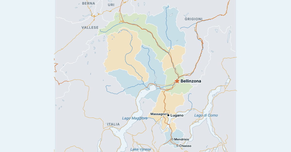 Mappa del Canton Ticino con le città più grandi