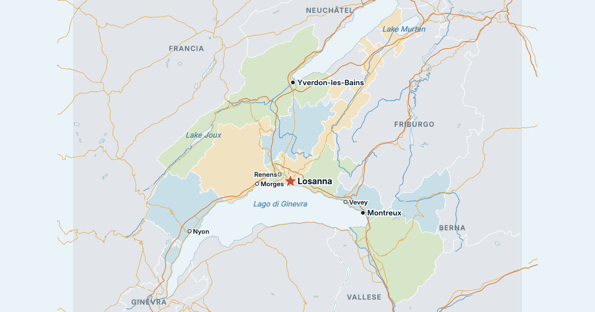 Mappa del cantone di Vaud con le città più grandi
