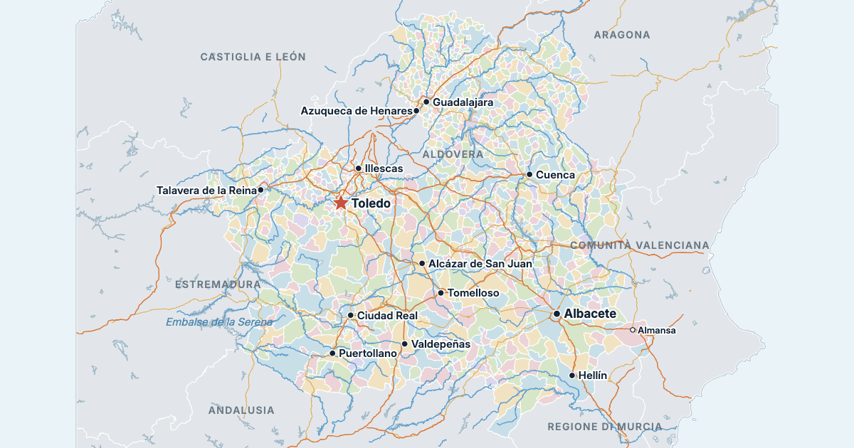 Mappa della Castiglia-La Mancia con le città più grandi