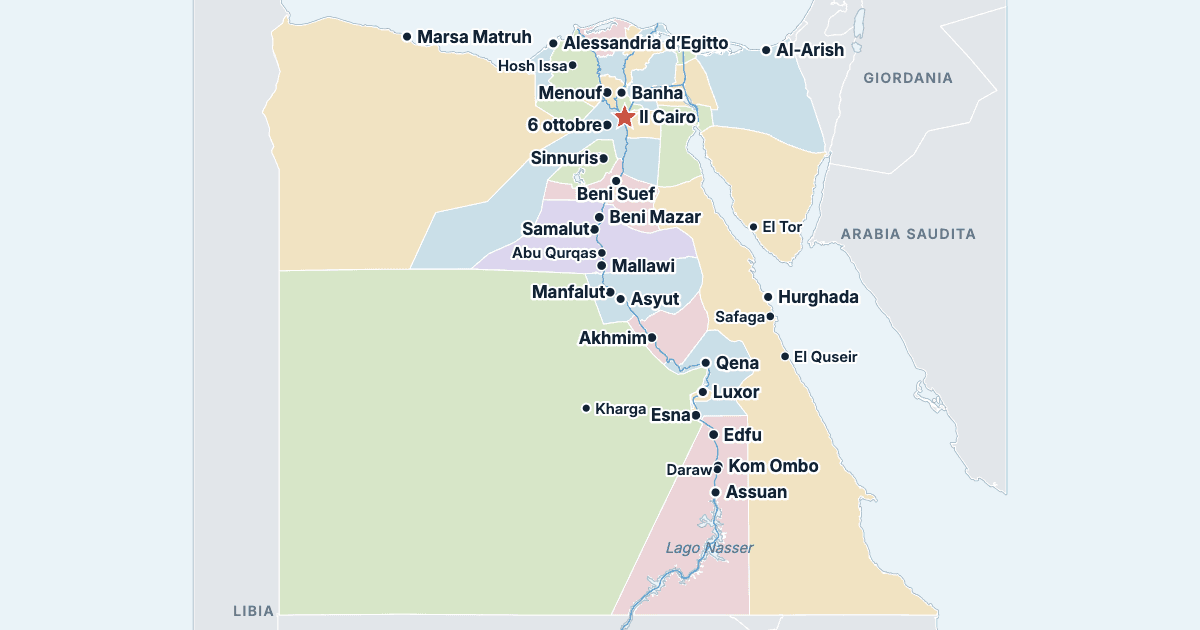 Mappa dell’Egitto con le città più grandi
