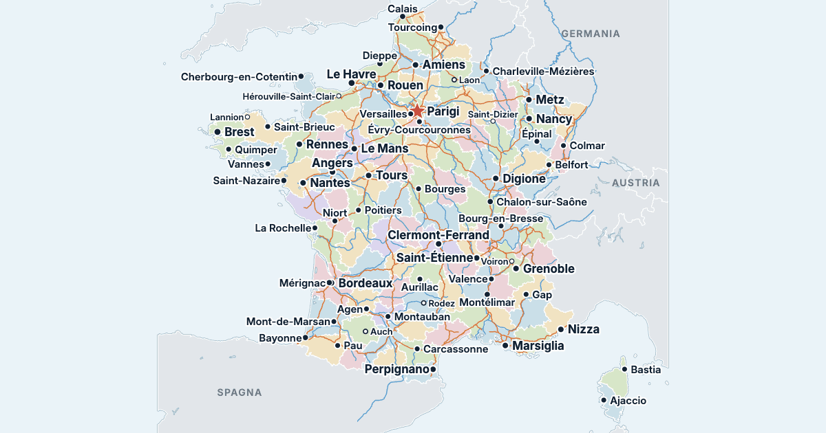 Mappa della Francia con le città più grandi