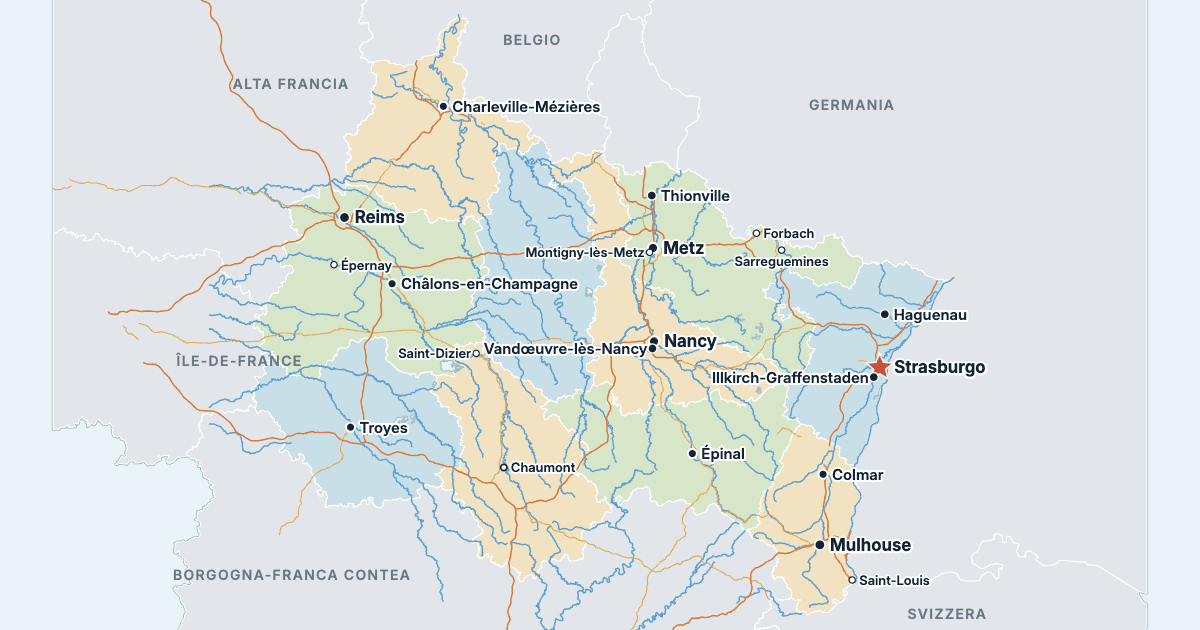 Mappa del Grand Est con le città più grandi
