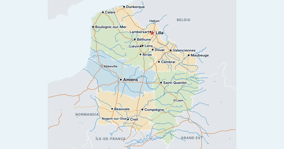 Mappa dell’Alta Francia con le città più grandi