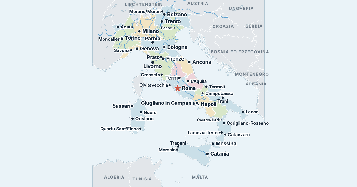 Mappa dell’Italia con le città più grandi
