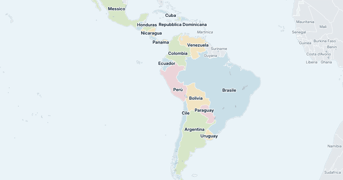 Mappa dell’America Latina: tutti i paesi con il nome