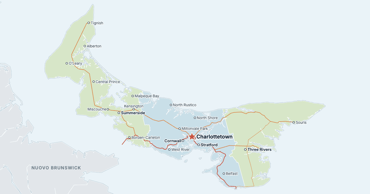Mappa dell’Isola del Principe Edoardo con le città più grandi