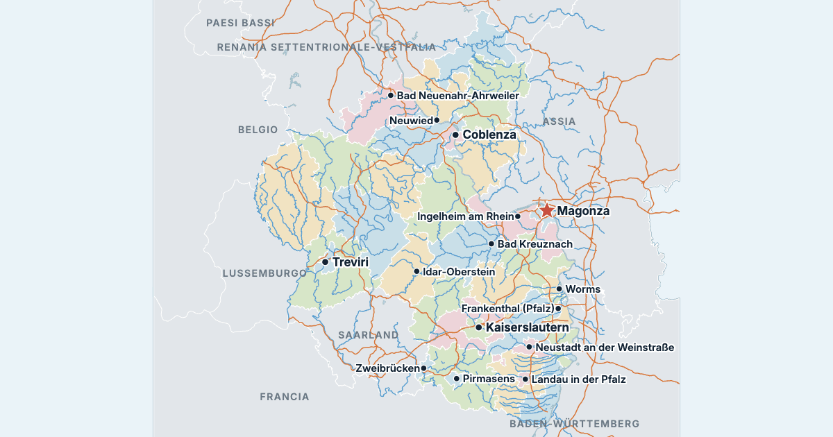 Mappa della Renania-Palatinato con le città più grandi