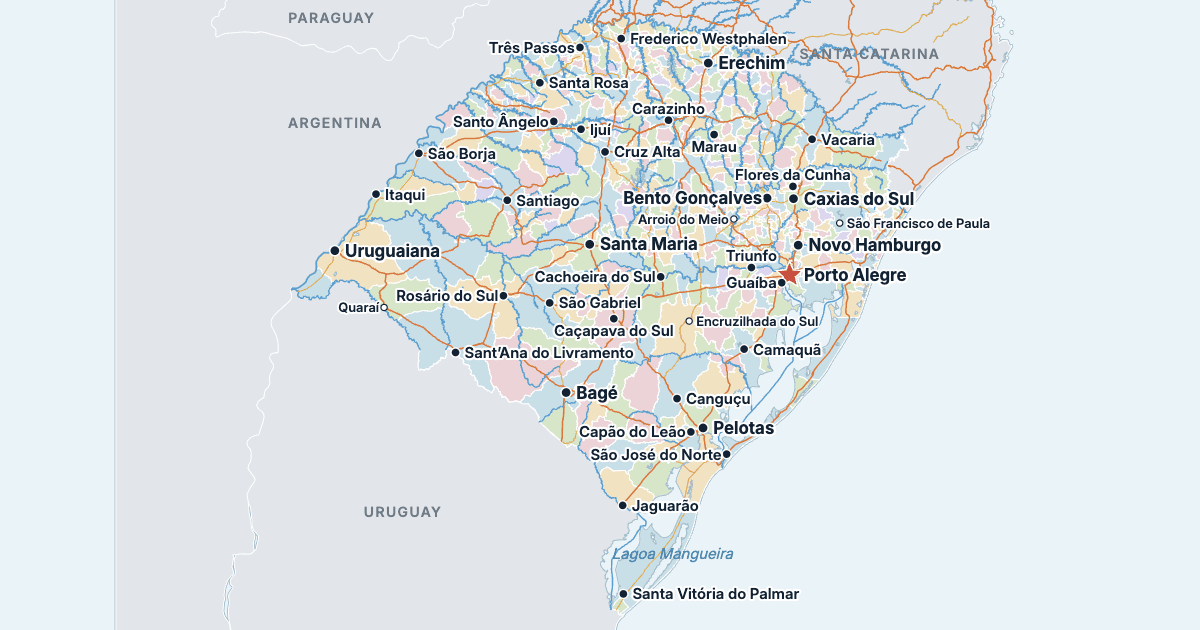 Mappa dello stato di Rio Grande do Sul con le città più grandi