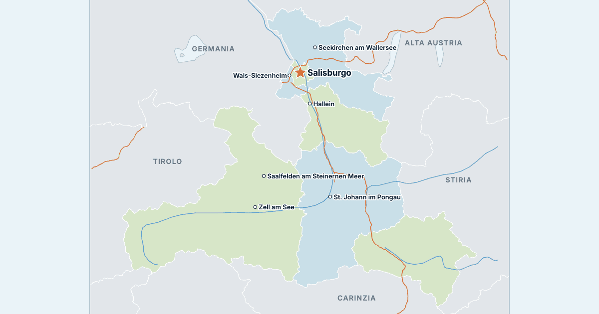 Mappa del Salisburghese con le città più grandi
